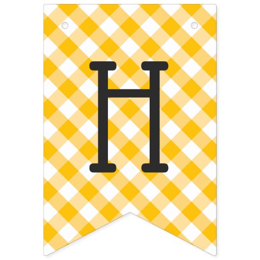 黄色いギンガムの点検パターンハッピーバースデー バンティングフラッグ (第2の旗)