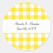 黄色いギンガムパターンの結婚式の引き出物 ラウンドシール (正面)