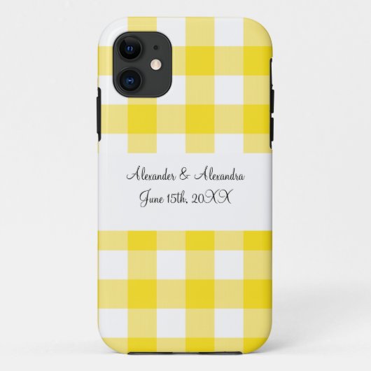 黄色いギンガムパターンの結婚式の引き出物 Case-Mate iPhoneケース (裏面)