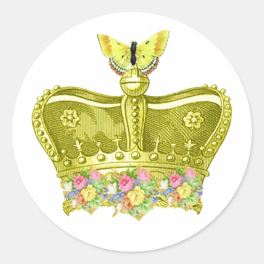 黄色いクラウン(蝶あり) ラウンドシール (正面)