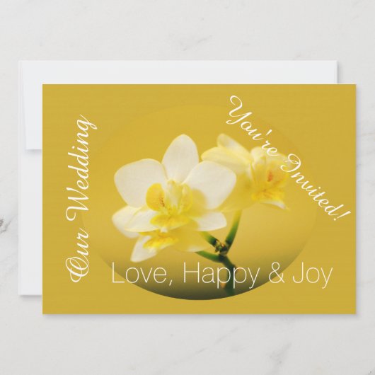 黄色いクリスチャンの花の白いラン結婚キッド 招待状 (裏面)