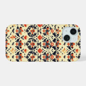 黄色いクリームのフォルクロア柄 iPhone 15ケース (裏面横)
