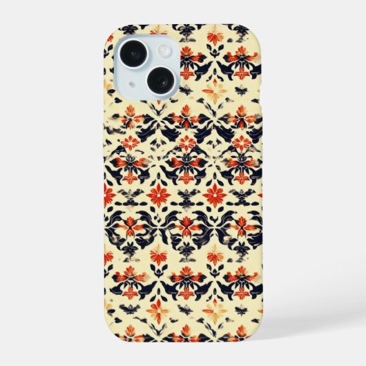 黄色いクリームのフォルクロア柄 iPhone 15ケース (裏面)