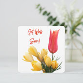 黄色いクロッカスかわいらし赤いチューリップの愛をすぐに得る シーズンカード (スタンド正面)
