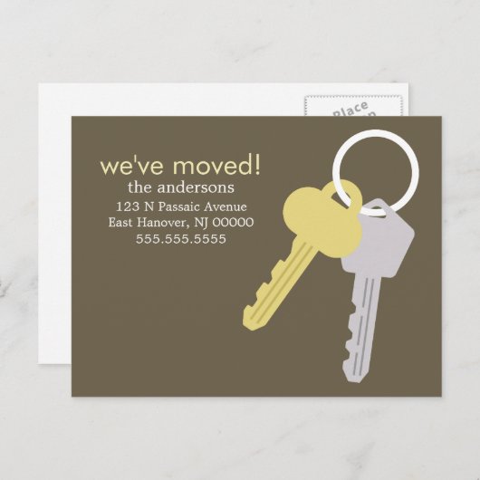 黄色いグレーの鍵セットの移動アナウンス 案内ポストカード (正面/裏面)