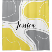 黄色いグレーモダンの幾何形状パターン名 シャワーカーテン (正面)