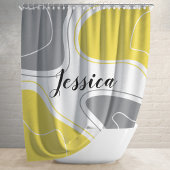 黄色いグレーモダンの幾何形状パターン名 シャワーカーテン