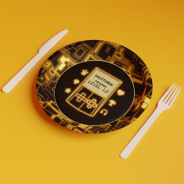 黄色いグローのハンドヘルドコンソール ペーパープレート