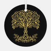 黄色いケルト色の生命の木 ガラスオーナメント (裏面)