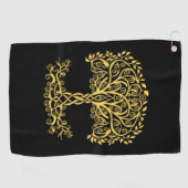 黄色いケルト色の生命の木 ゴルフタオル (横)