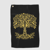 黄色いケルト色の生命の木 ゴルフタオル (正面)