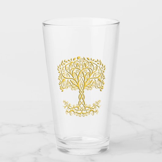 黄色いケルト色の生命の木 タンブラーグラス (正面)