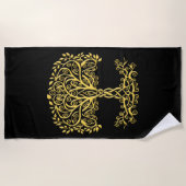 黄色いケルト色の生命の木 ビーチタオル (正面)