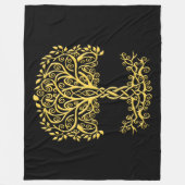 黄色いケルト色の生命の木 フリースブランケット (正面)