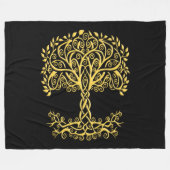 黄色いケルト色の生命の木 フリースブランケット (正面(横))