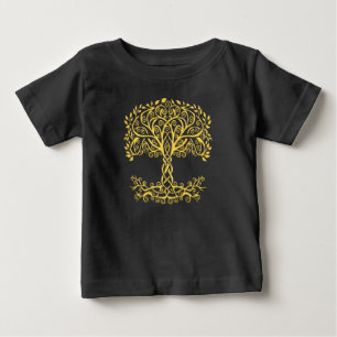 黄色いケルト色の生命の木 ベビーTシャツ