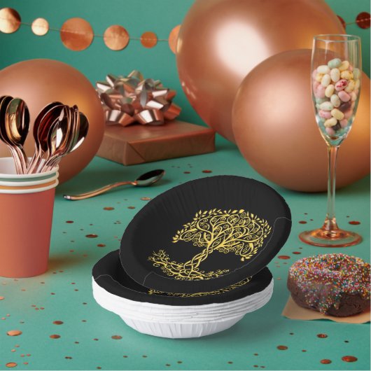 黄色いケルト色の生命の木 ペーパーボウル (複数)