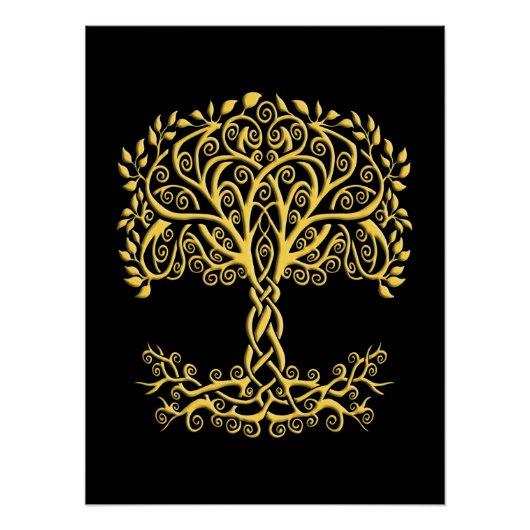 黄色いケルト色の生命の木 ポスター (正面)