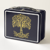 黄色いケルト色の生命の木 メタルランチボックス (正面)