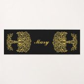 黄色いケルト色の生命の木 ヨガマット (正面(横))