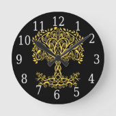 黄色いケルト色の生命の木 ラウンド壁時計 (正面)