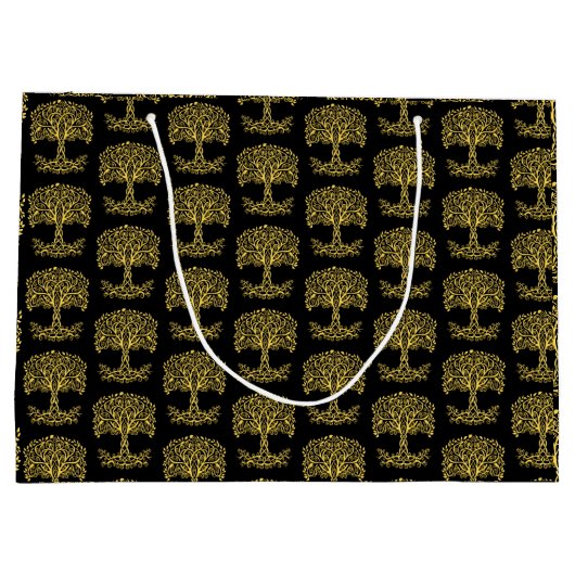 黄色いケルト色の生命の木 ラージペーパーバッグ (裏面)