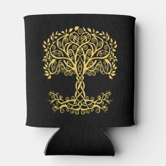 黄色いケルト色の生命の木 缶クーラー (裏面)