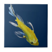黄色いコイの日本のなコイの水彩画の芸術の魚 タイル (正面)