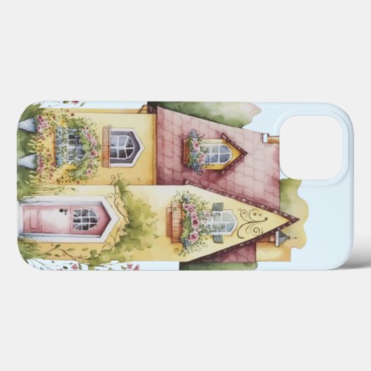 黄色いコテージ赤い屋根の窓の木 Case-Mate iPhoneケース (裏面 (横))