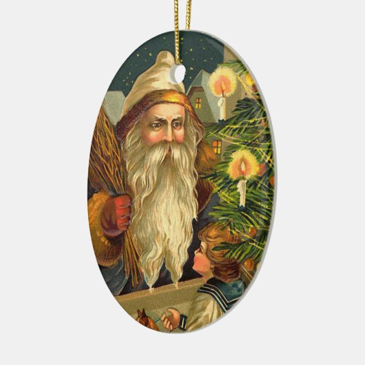 黄色いコートのオーナメントのドイツ語サンタクロース セラミックオーナメント (左)