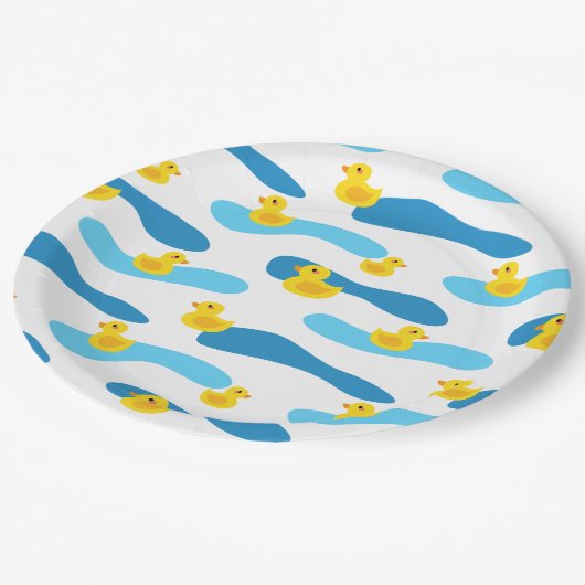 黄色いゴムのダック模様 ペーパープレート (アングル)