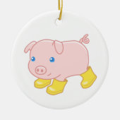 黄色いゴムブーツのかわいい子豚 セラミックオーナメント (正面)