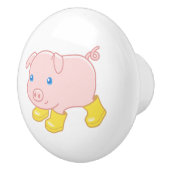 黄色いゴムブーツのかわいい子豚 セラミックノブ (右)