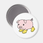 黄色いゴムブーツのかわいい子豚 マグネット (正面/裏面)