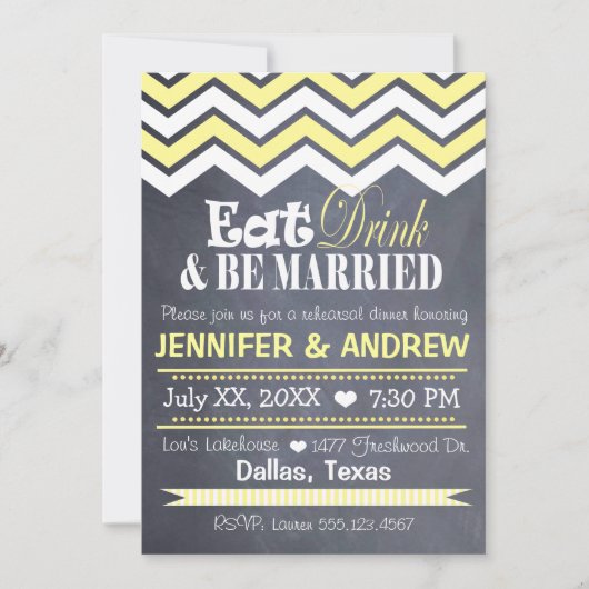 黄色いシェブロンのリハーサルの招待状 招待状 (正面)