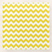 黄色いジグザグ、黄色い山形、幾何学模様 ガラスコースター (正面)