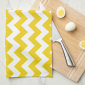 黄色いジグザグ、黄色い山形、幾何学模様 キッチンタオル (四つ折り)