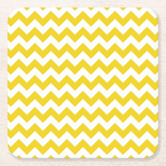 黄色いジグザグ、黄色い山形、幾何学模様 スクエアペーパーコースター (正面)