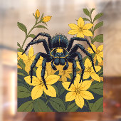 黄色いジャスミンに囲まれた巨大なオオカミのクモ ウィンドウサイン (シート2)