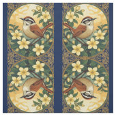 黄色いジャスミンの花の中に羽状鳥 ファブリック (見本)
