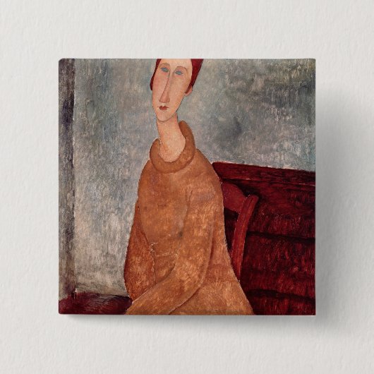 黄色いジャンパーのJeanne Hebuterne、1918-19年 缶バッジ (正面)