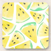 黄色いスイカのスライスのパターン コースター (正面)