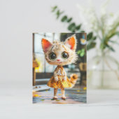 黄色いスカートとブラウスを着た子猫 シーズンポストカード (スタンド正面)