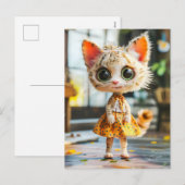 黄色いスカートとブラウスを着た子猫 シーズンポストカード (正面/裏面)