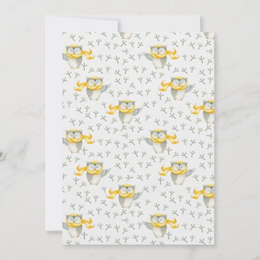 黄色いスカーフのウッドランドフクロウ赤ちゃんシャワー 招待状 (裏面)