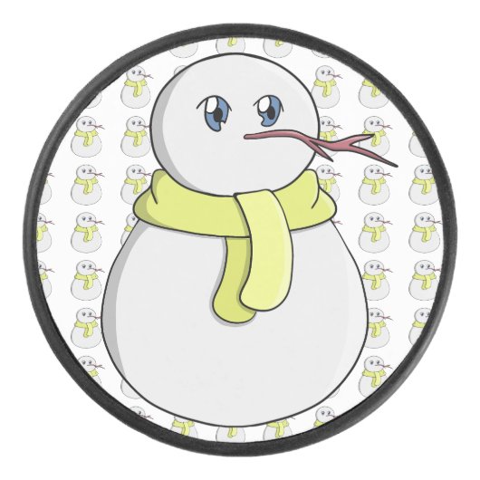 黄色いスカーフを着ている雪だるま アイスホッケーパック (正面)