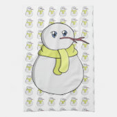 黄色いスカーフを着ている雪だるま キッチンタオル (縦)