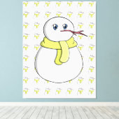 黄色いスカーフを着ている雪だるま キャンバスプリント (インサイチュ (ウッドフロア))