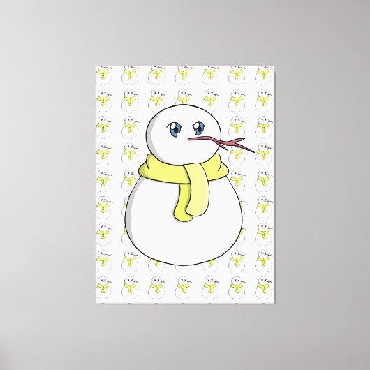 黄色いスカーフを着ている雪だるま キャンバスプリント (正面)