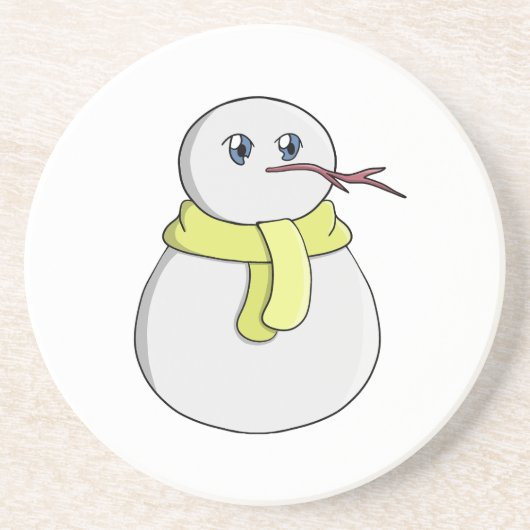 黄色いスカーフを着ている雪だるま コースター (正面)